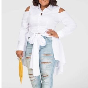 Ashley Stewart Hi Lo Oxford Button Down Duster Shirt Sz.22